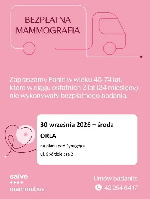 Bezpłatna mammografia dla mieszkanek gminy Orla – zapisy trwają