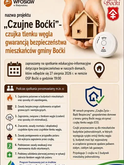 Gmina Boćki zaprasza na spotkanie o bezpieczeństwie – mieszkańcy otrzymają czujki czadu