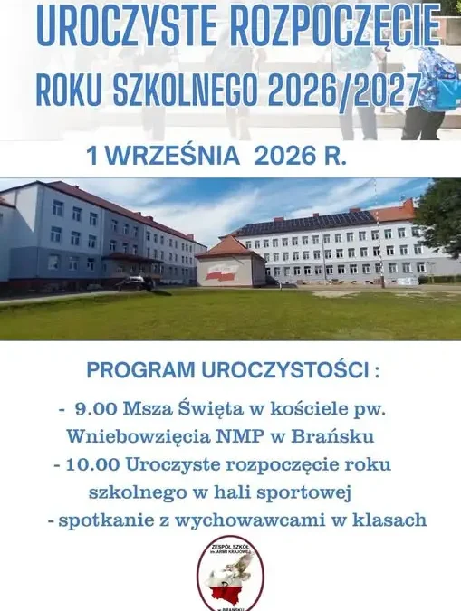 Inauguracja roku szkolnego 2026/2027 w Brańsku – program uroczystości