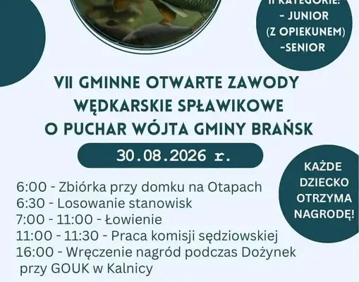 VII Gminne Zawody Wędkarskie Spławikowe o Puchar Wójta Gminy Brańsk – zapisy trwają!