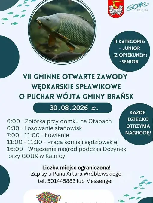 VII Gminne Zawody Wędkarskie Spławikowe o Puchar Wójta Gminy Brańsk – zapisy trwają!