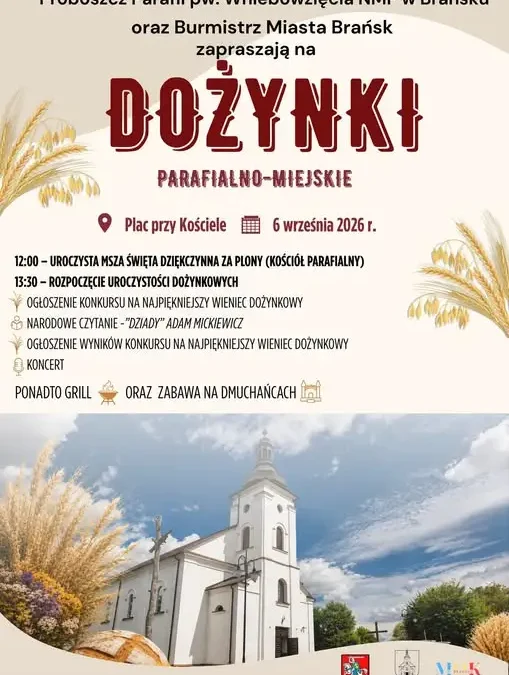 Dożynki w Brańsku 2026: Msza, konkurs wieńców i Narodowe Czytanie