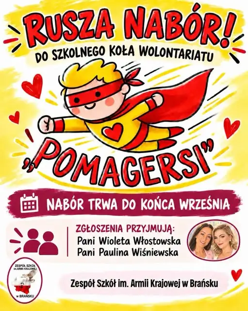 Brańsk: Szkolne Koło Wolontariatu „Pomagersi” ogłasza nabór nowych członków