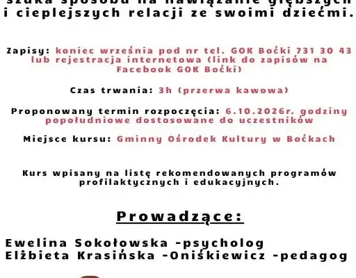 Szkoła dla Rodziców i Wychowawców w Boćkach – rusza nabór na bezpłatne warsztaty