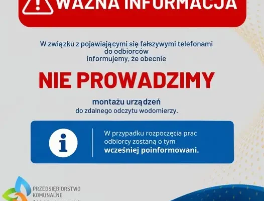 Ostrzeżenie przed oszustami podszywającymi się pod pracowników Przedsiębiorstwa Komunalnego
