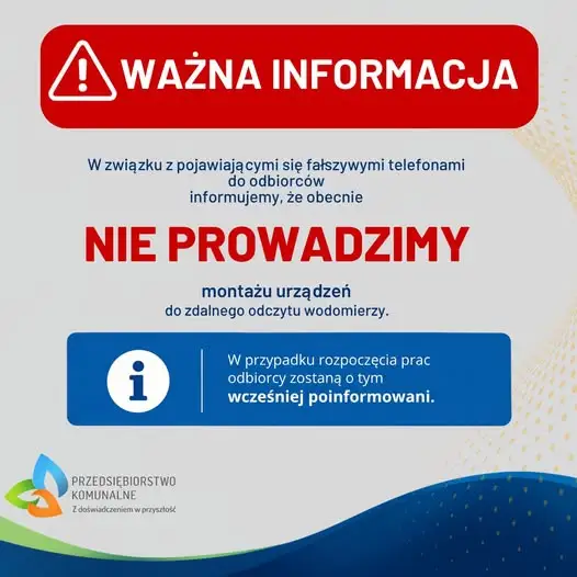 Ostrzeżenie przed oszustami podszywającymi się pod pracowników Przedsiębiorstwa Komunalnego