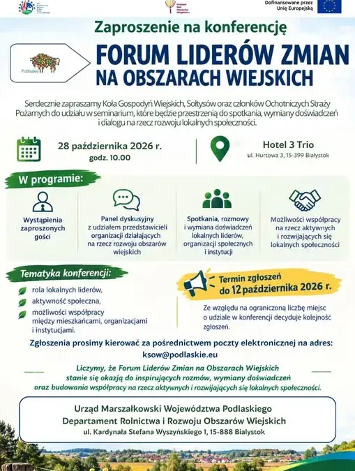 Forum Liderów Zmian na Obszarach Wiejskich – zaproszenie dla KGW, sołtysów i strażaków