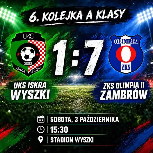Iskra Wyszki rozbita przez Olimpię Zambrów 1:7. Za tydzień historyczny mecz z MKS Mielnik