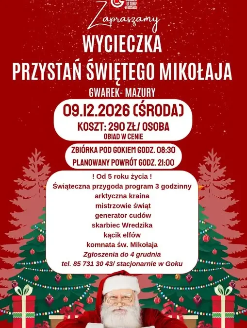 Wycieczka do Przystani Świętego Mikołaja w Gwarku – zapisy do 4 grudnia
